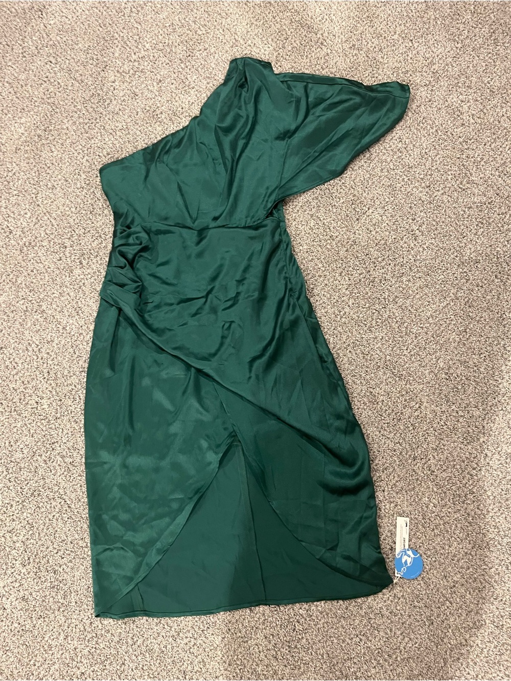 Cupshe Forest Green One-Shoulder Satin Midi Dress